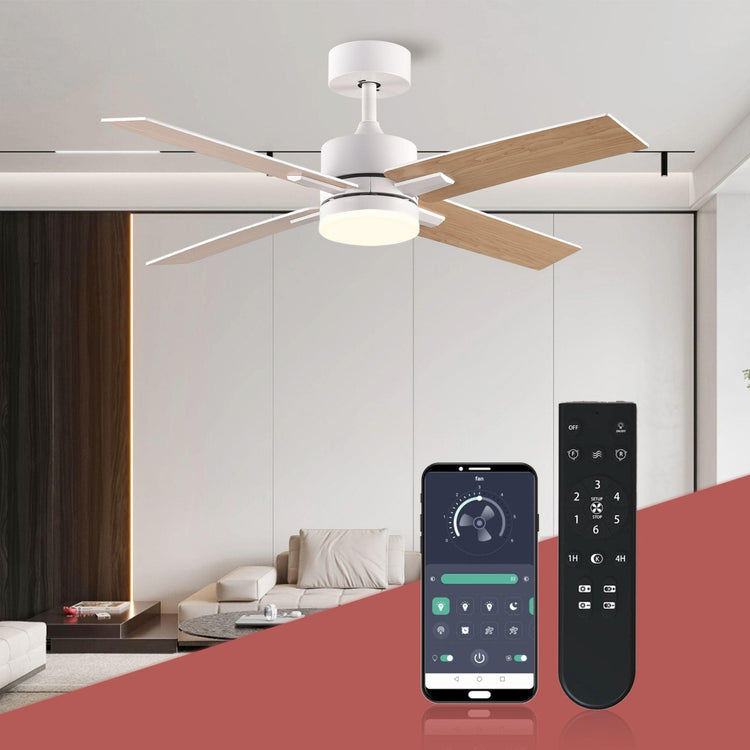 44" white DC Ceiling fan with LED Light - BRIGHT CORNERS
