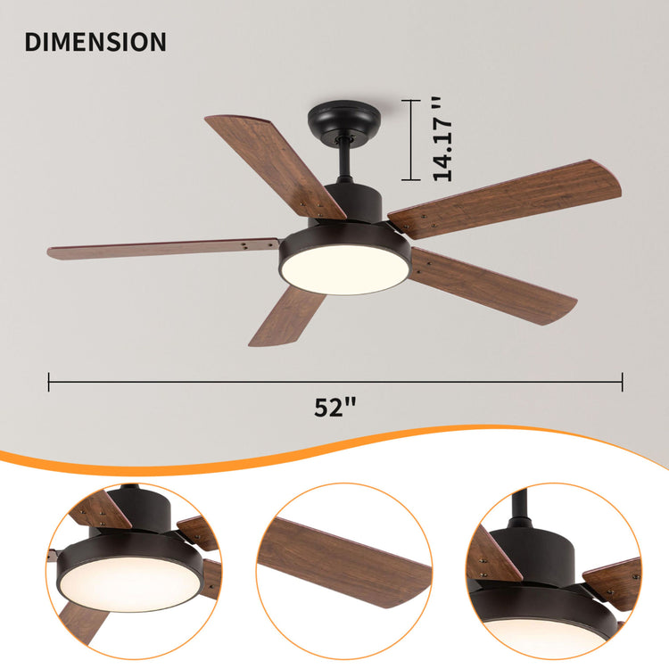 52 '' Brown DC LED Ceiling fan with smart control : CEIL-FAN-Z2005-52