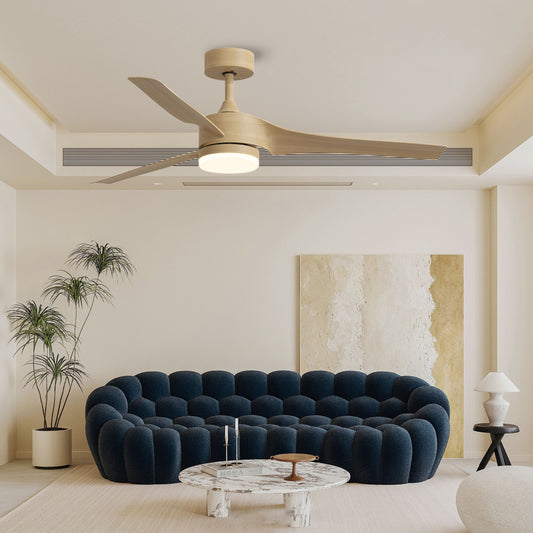 52 '' Wood color DC LED Ceiling fan with smart control : CEIL-FAN-Z2006-W-52