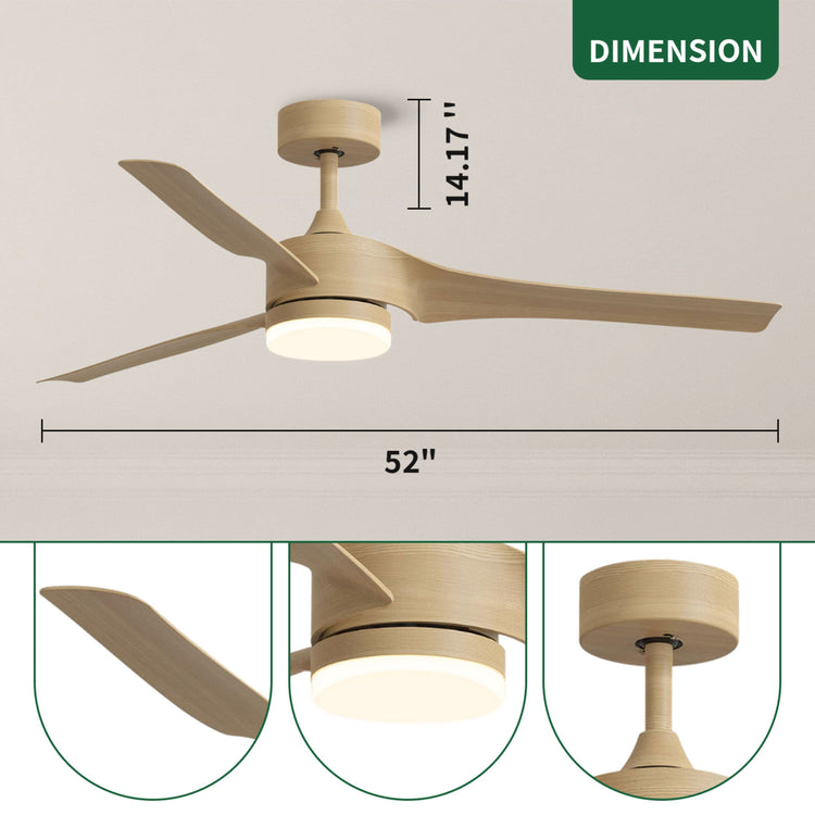 52 '' Wood color DC LED Ceiling fan with smart control : CEIL-FAN-Z2006-W-52