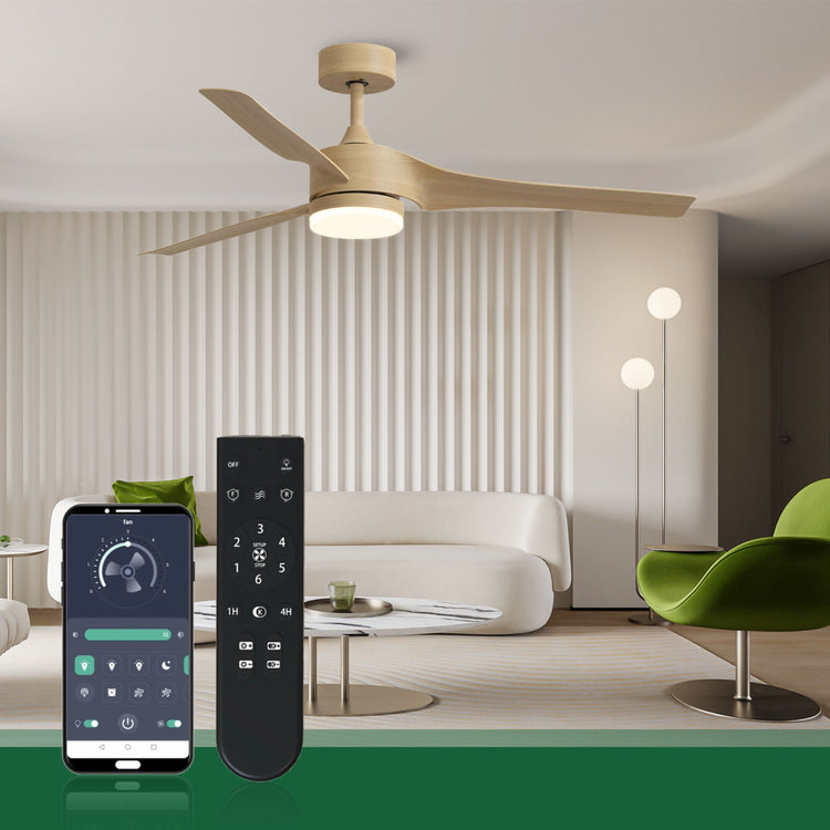 52 '' Wood color DC LED Ceiling fan with smart control : CEIL-FAN-Z2006-W-52