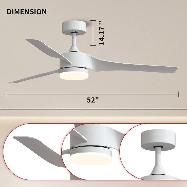 52 '' White DC LED Ceiling fan with smart control : CEIL-FAN-Z2006-WH-52