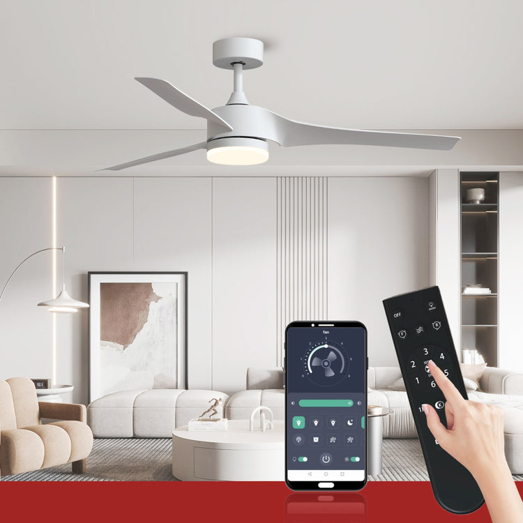 52 '' White DC LED Ceiling fan with smart control : CEIL-FAN-Z2006-WH-52