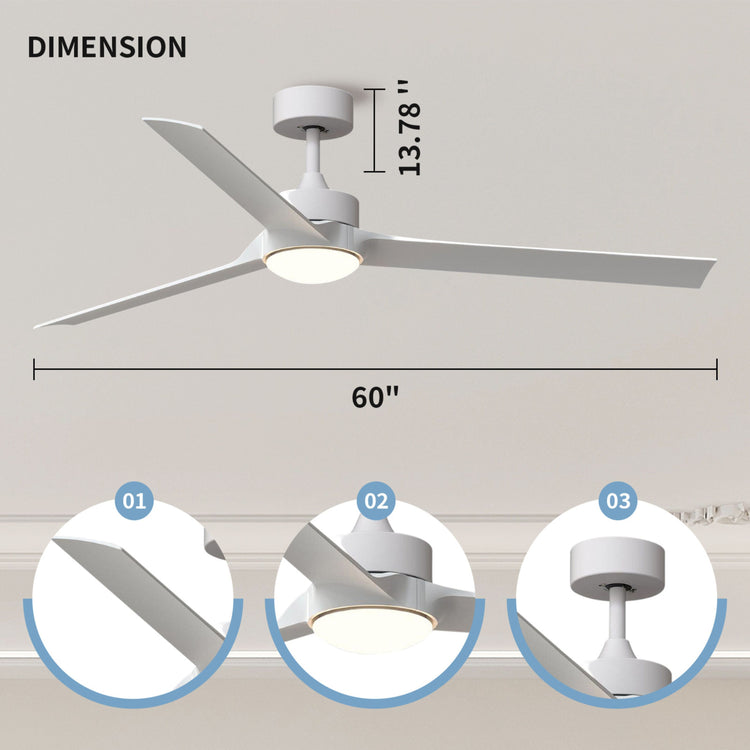 60 '' White DC LED Ceiling fan with smart control : CEIL-FAN-Z2007-WH-60