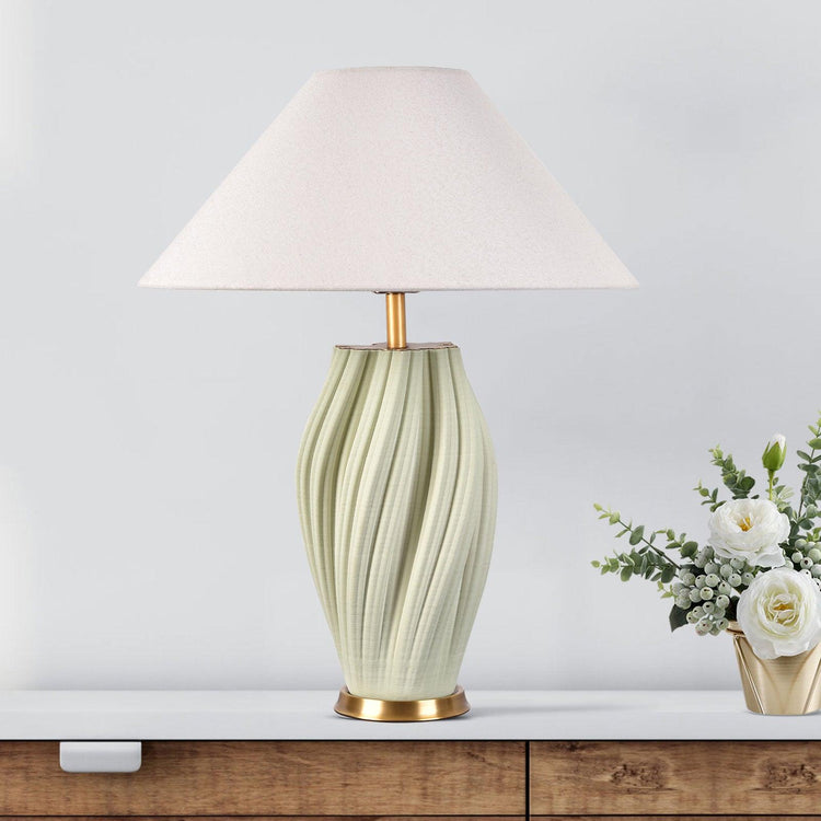 Bright Corners Celadon 3D Ceramic Table Lamp with Fabric Shade