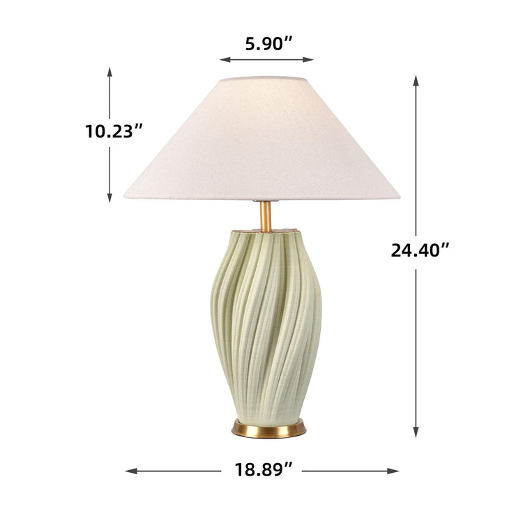 Bright Corners Celadon 3D Ceramic Table Lamp with Fabric Shade Size Guide