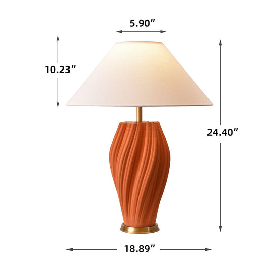 Bright Corners Orange 3D Ceramic Table Lamp with Fabric Shade Size Guide
