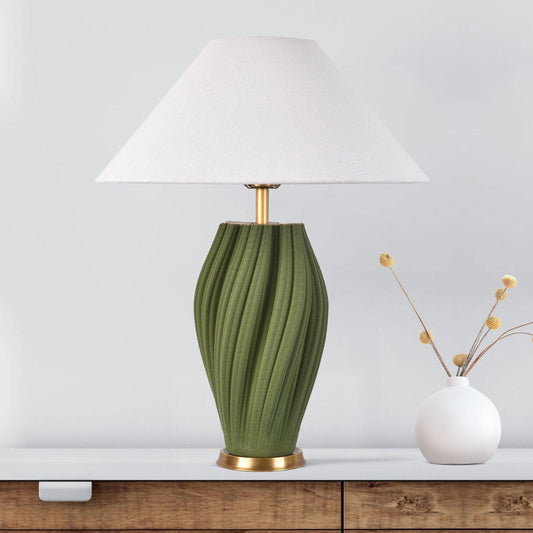 Bright Corners Tea-Colored 3D Ceramic Table Lamp with Fabric Shade