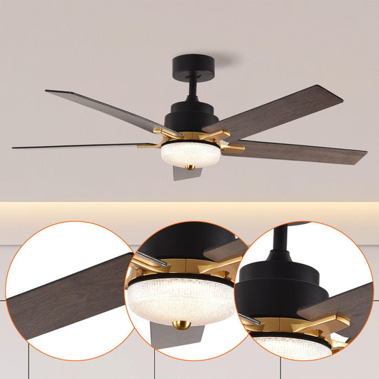 52" Black DC Ceiling fan with LED Light - BRIGHT CORNERS