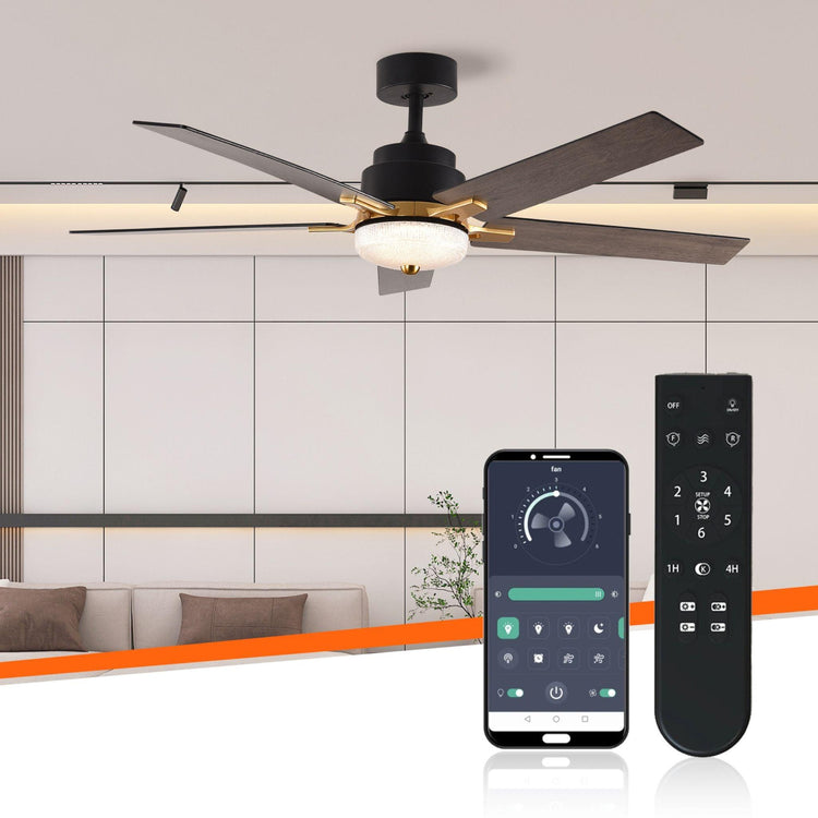 52" Black DC Ceiling fan with LED Light - BRIGHT CORNERS