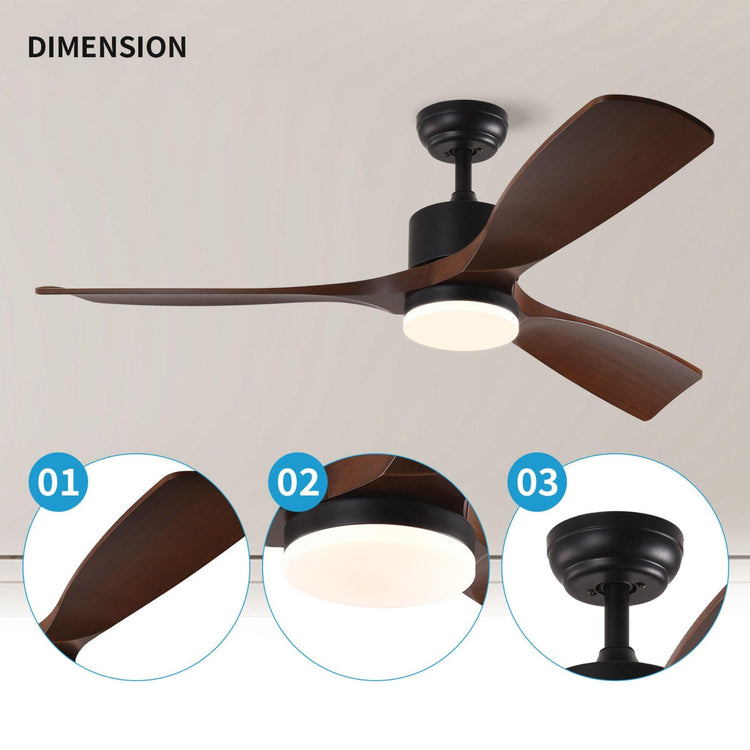 52" Brown DC Ceiling fan with LED Light - BRIGHT CORNERS