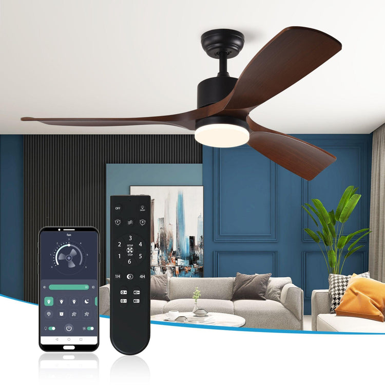 52" Brown DC Ceiling fan with LED Light - BRIGHT CORNERS