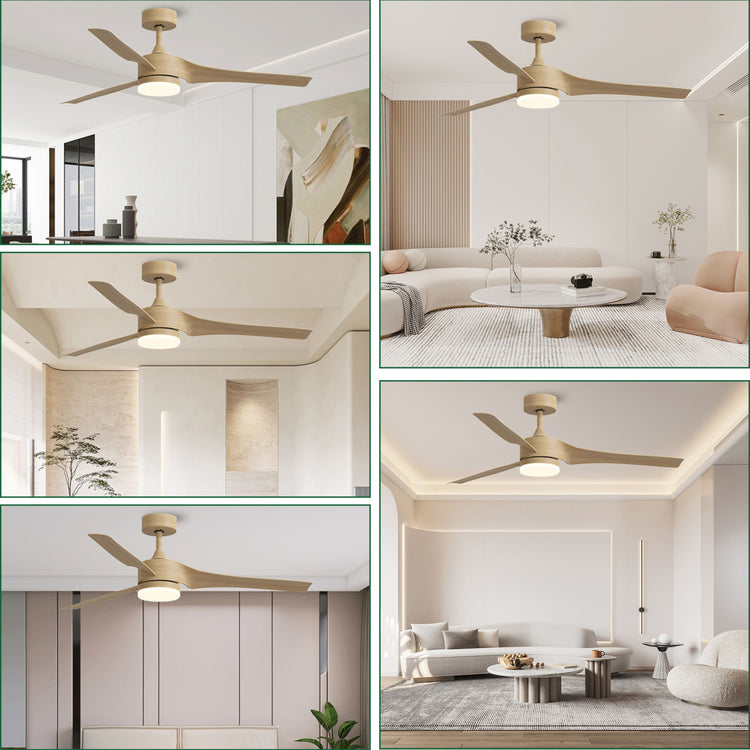 52 '' Wood color DC LED Ceiling fan with smart control : CEIL-FAN-Z2006-W-52