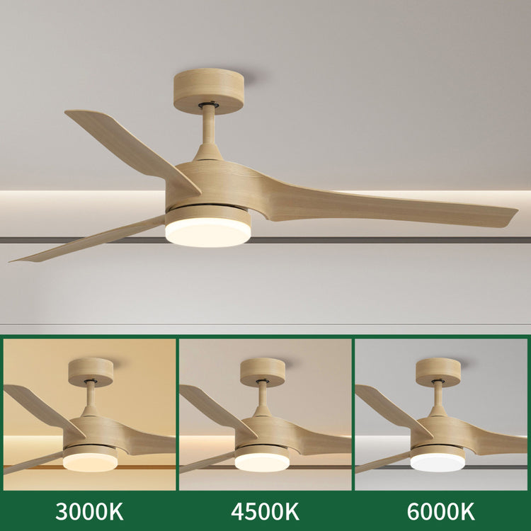 52 '' Wood color DC LED Ceiling fan with smart control : CEIL-FAN-Z2006-W-52