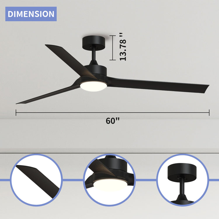 60'' Black DC LED Ceiling fan with smart control : CEIL-FAN-Z2007-BK-60