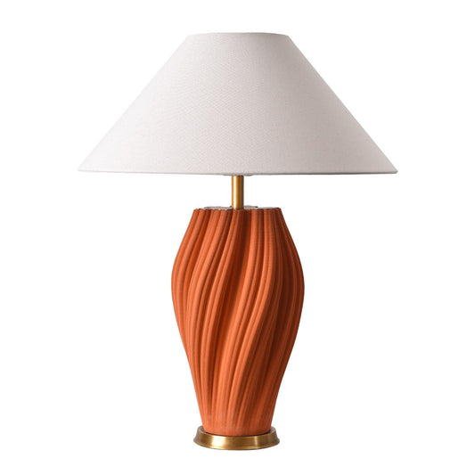 Bright Corners Orange 3D Ceramic Table Lamp with Fabric Shade White Background