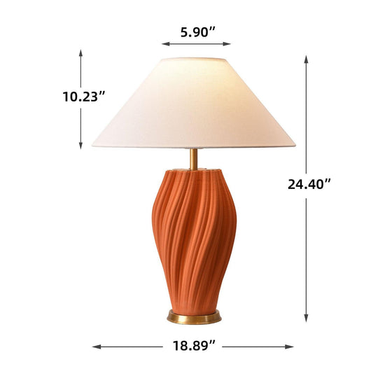 Bright Corners Orange 3D Ceramic Table Lamp with Fabric Shade Size Guide 