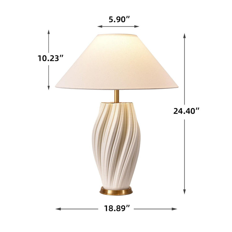 Bright Corners White 3D Ceramic Table Lamp with Fabric Shade Size Guide 