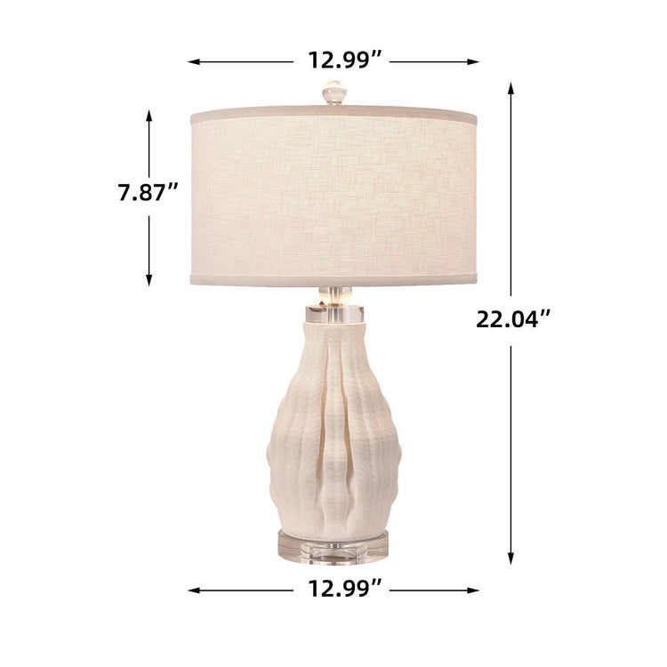 Bright Corners Elegant Illumination White 3D Ceramic Table Lamp with Fabric Shade Size Guide 